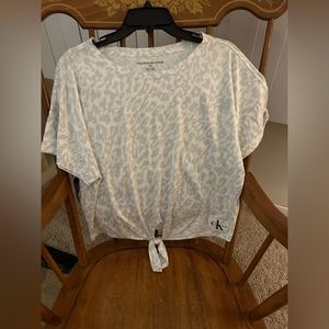 Calvin Klein women L short sleeve front tie cotton short sleeve shirt